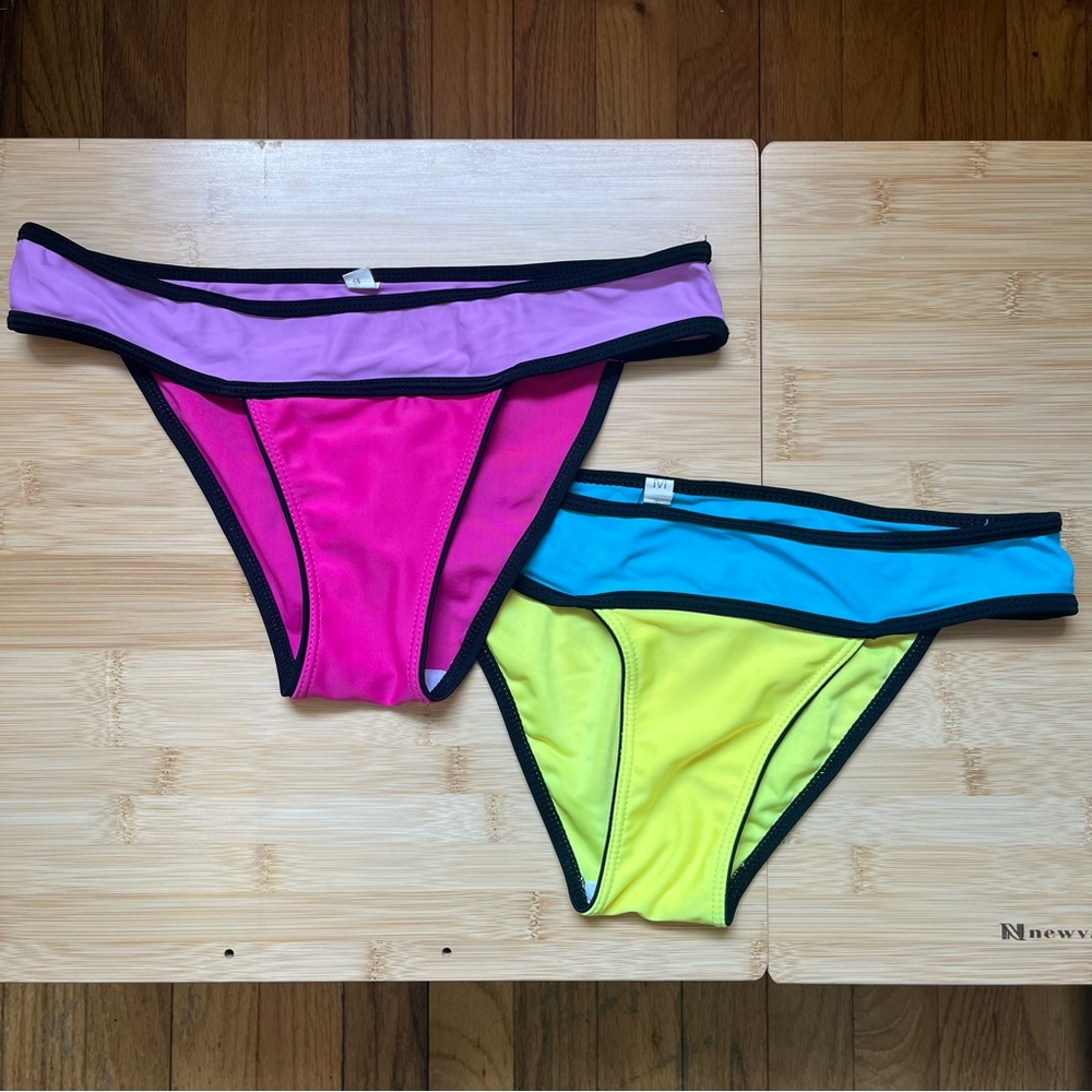 BUNDLE: 2 bikini bottoms, Size M! pink & purple, blue & yellow